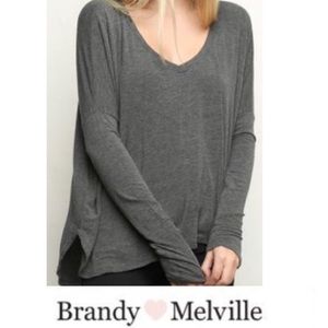 Gray Brandy Melville V Neck Long Sleeve Size